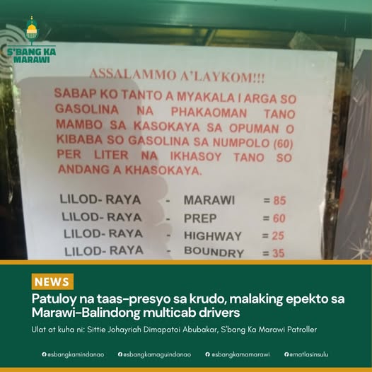 Patuloy na Taas-Presyo sa Krudo, Malaking Epekto sa Marawi-Balindong Multicab Drivers